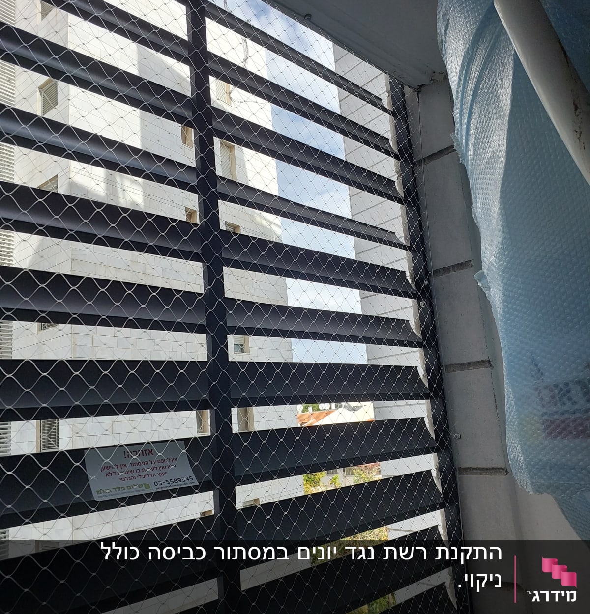 רשת מתכת על חלון למניעת כניסת יונים